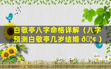 白敬亭八字命格详解（八字预测白敬亭几岁结婚 🦢 ）